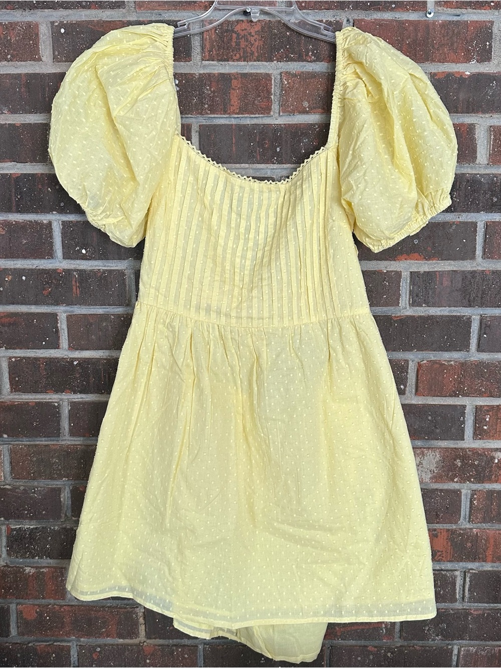 NWT ASOS DESIGN cotton textured mini dress with lace up back in yellow
